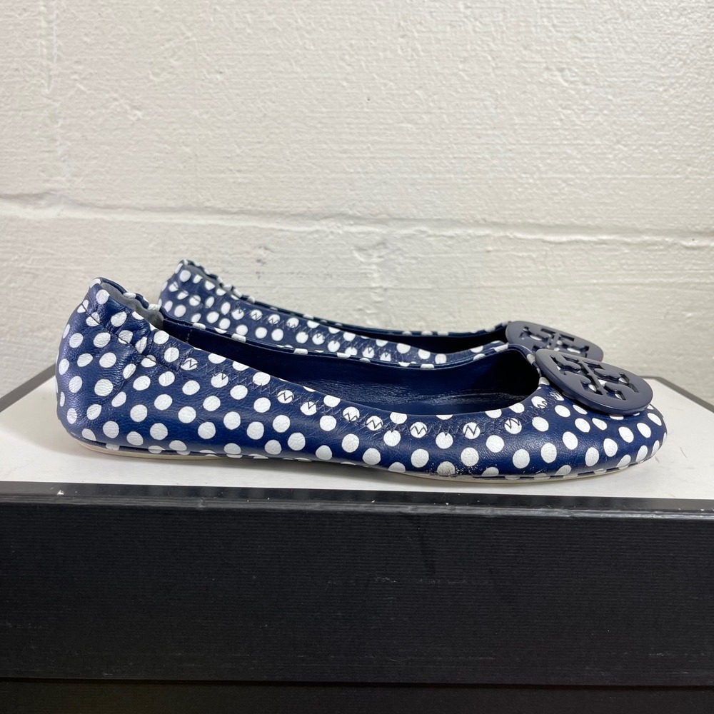 Tory Burch Blue Polka Dot Slip On Ballet Flats Shoes Women's 6.5 M